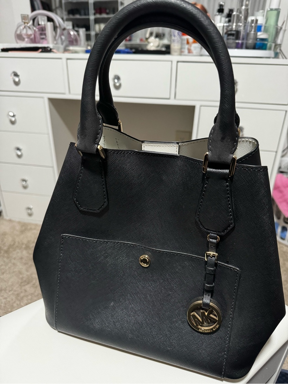 Michael Kors Black Saffiano Satchel with Gold Hardware